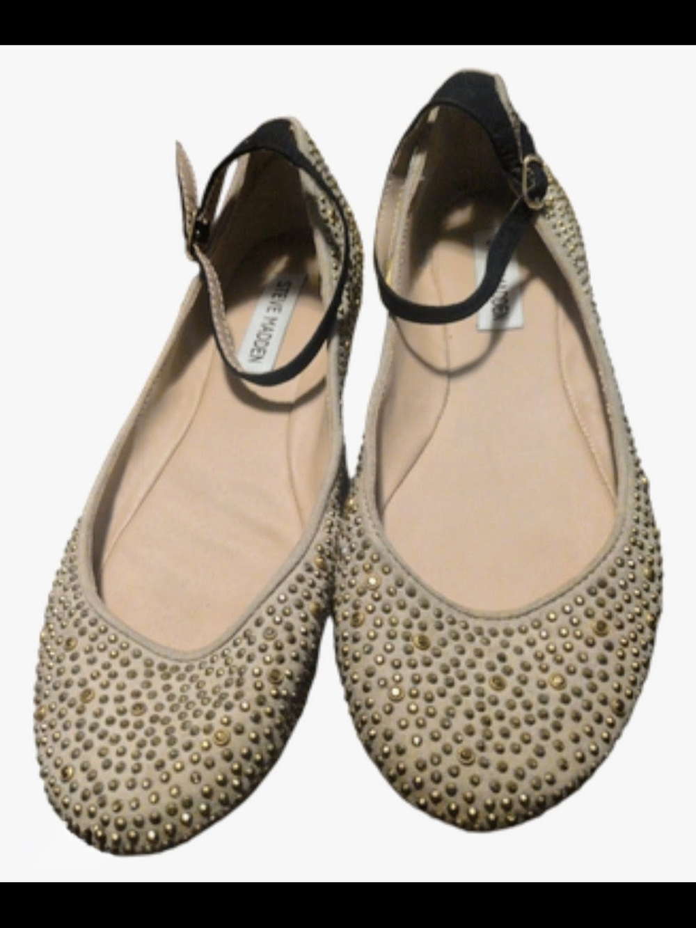 Steve Madden Nude Studded Ankle-Strap Flats